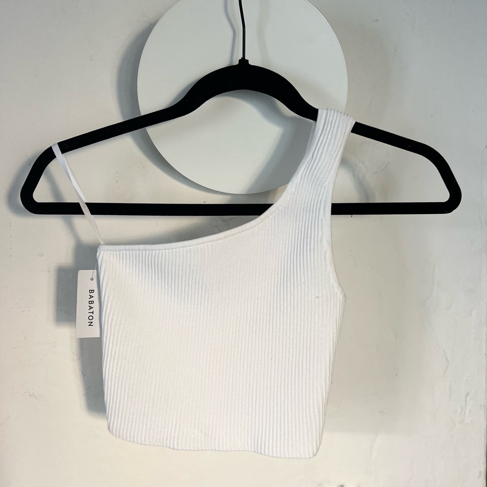 NWT Aritzia Babaton White Ribbed One-Shoulder Tank
